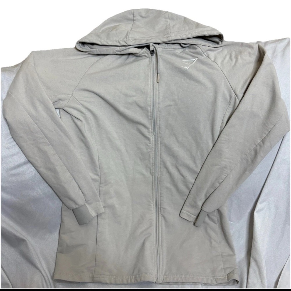 Gymshark Hoodie Mens S Biege Full Zip Athletic Lightweight Performance Jacket